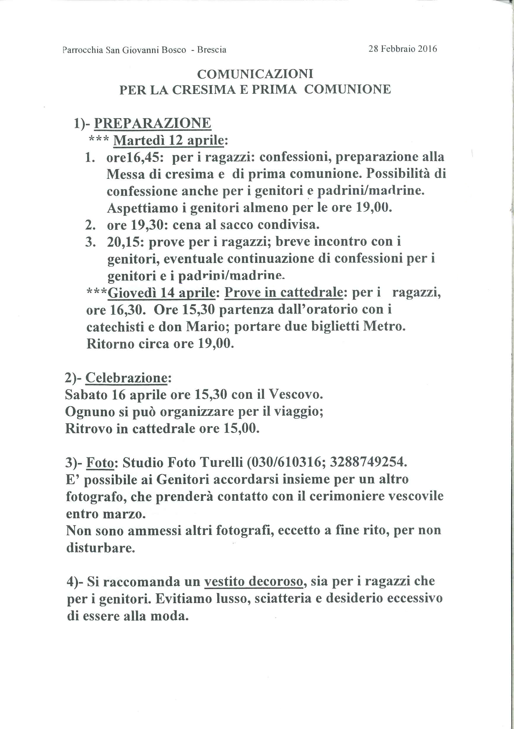 Lettera catechista per cresima
